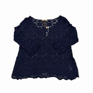 Capri Shirt Top Boho Floral Lace Transparent Festival Womens Large‎ Blue NWT